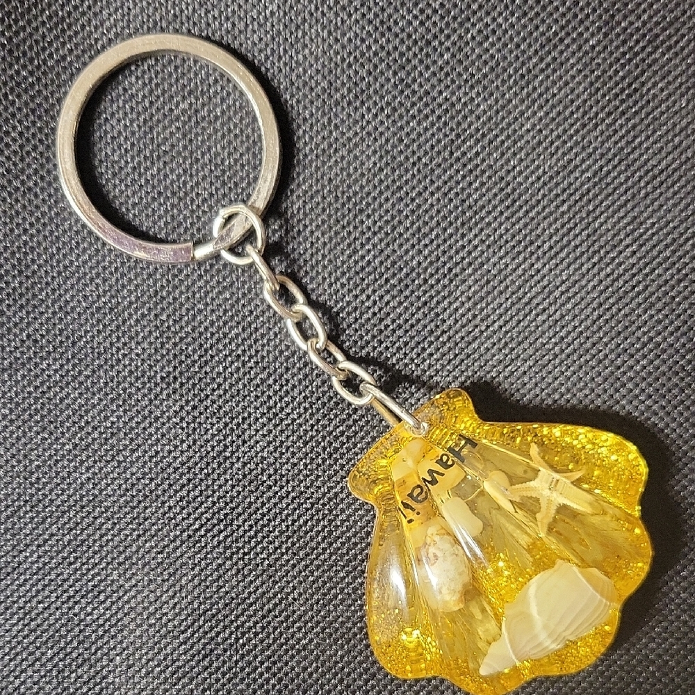 Yellow Hawaii Shell Keychain with Seashells